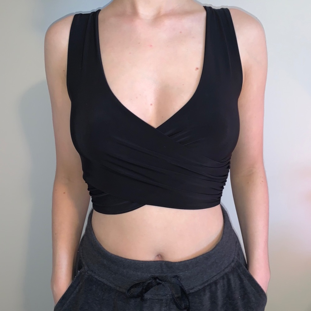 Black crossover crop top